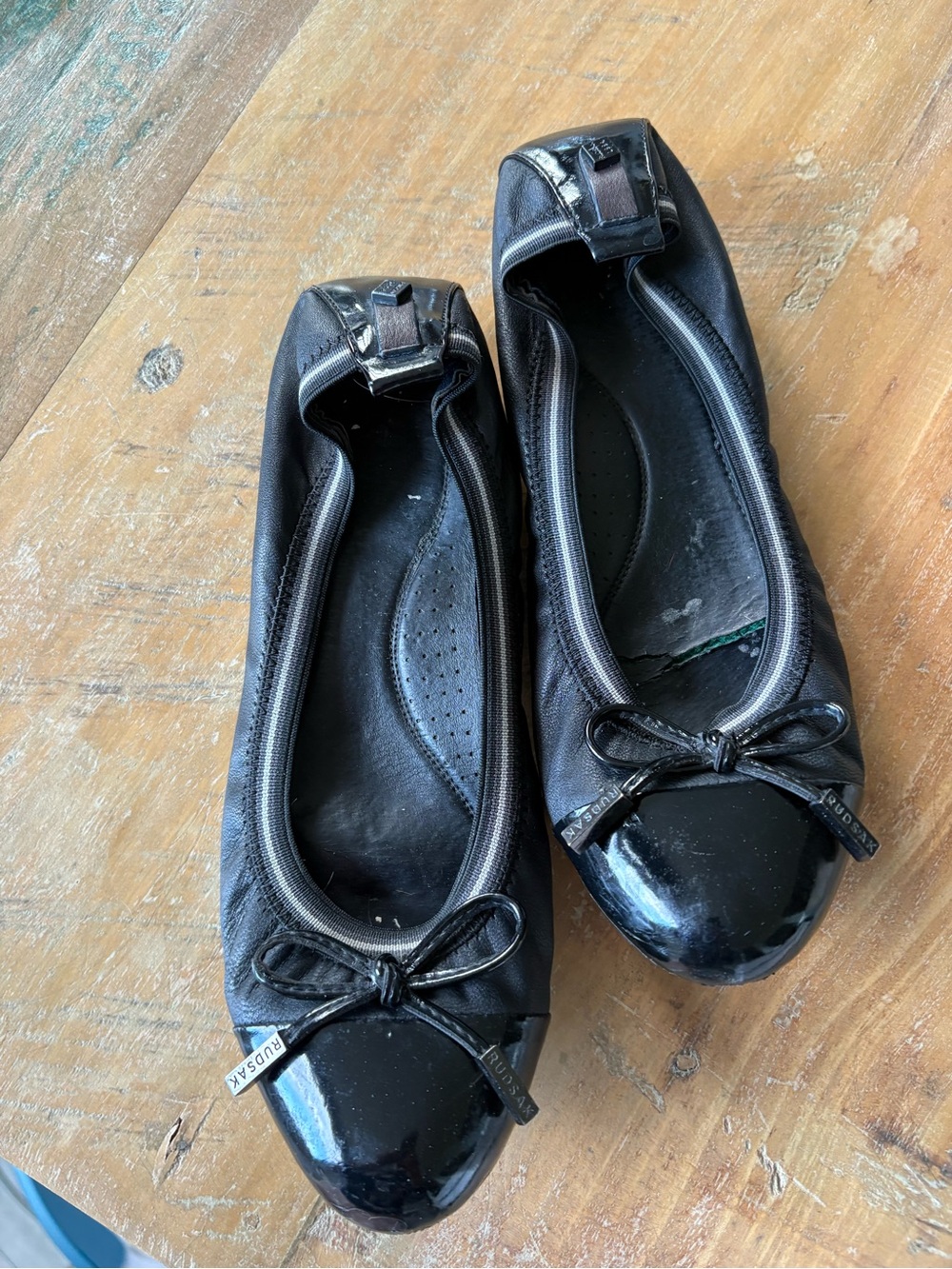 RUDSAK Black Ballet Flats with Patent Toe and Bow